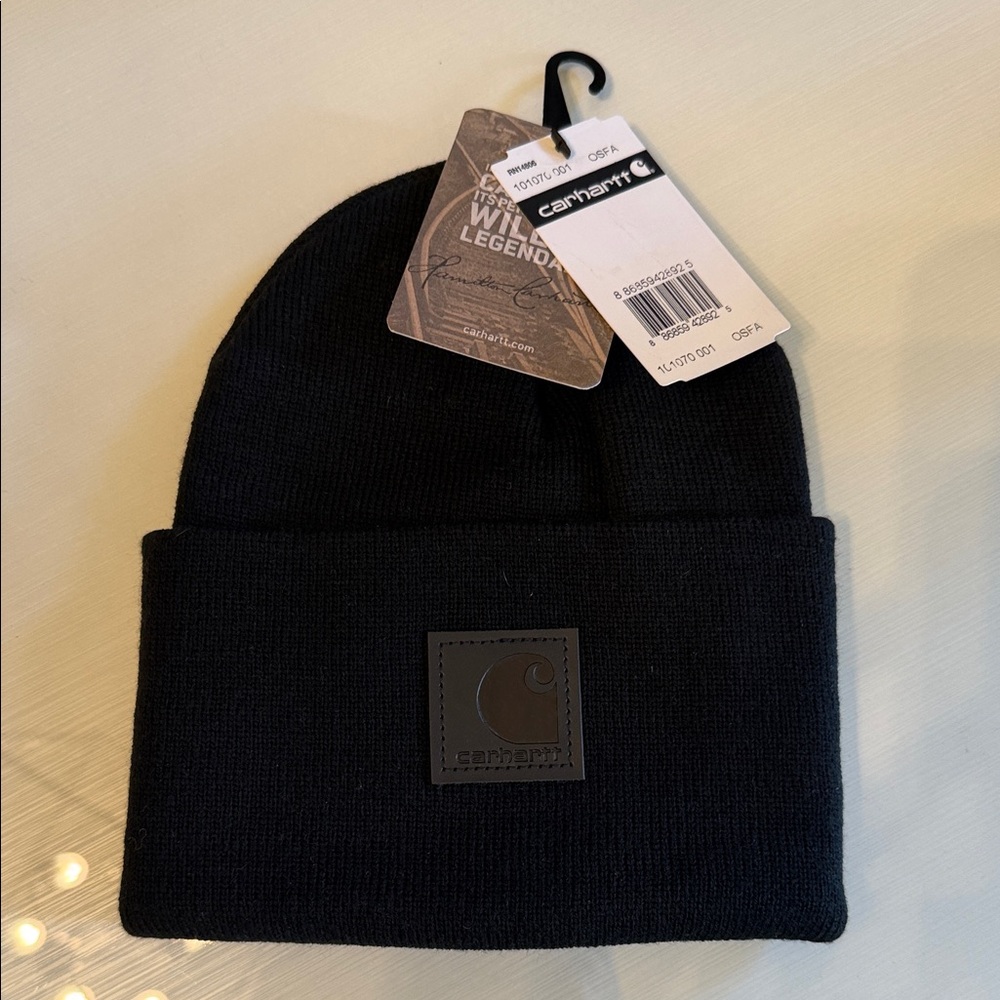 Carhartt Black Cuffed Knit Beanie with Logo Patch